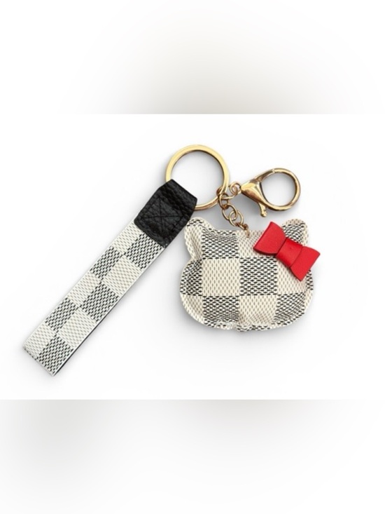 Accessories - Cream Checkered Keychain Kitty Cat Red Bow Bag Charm New